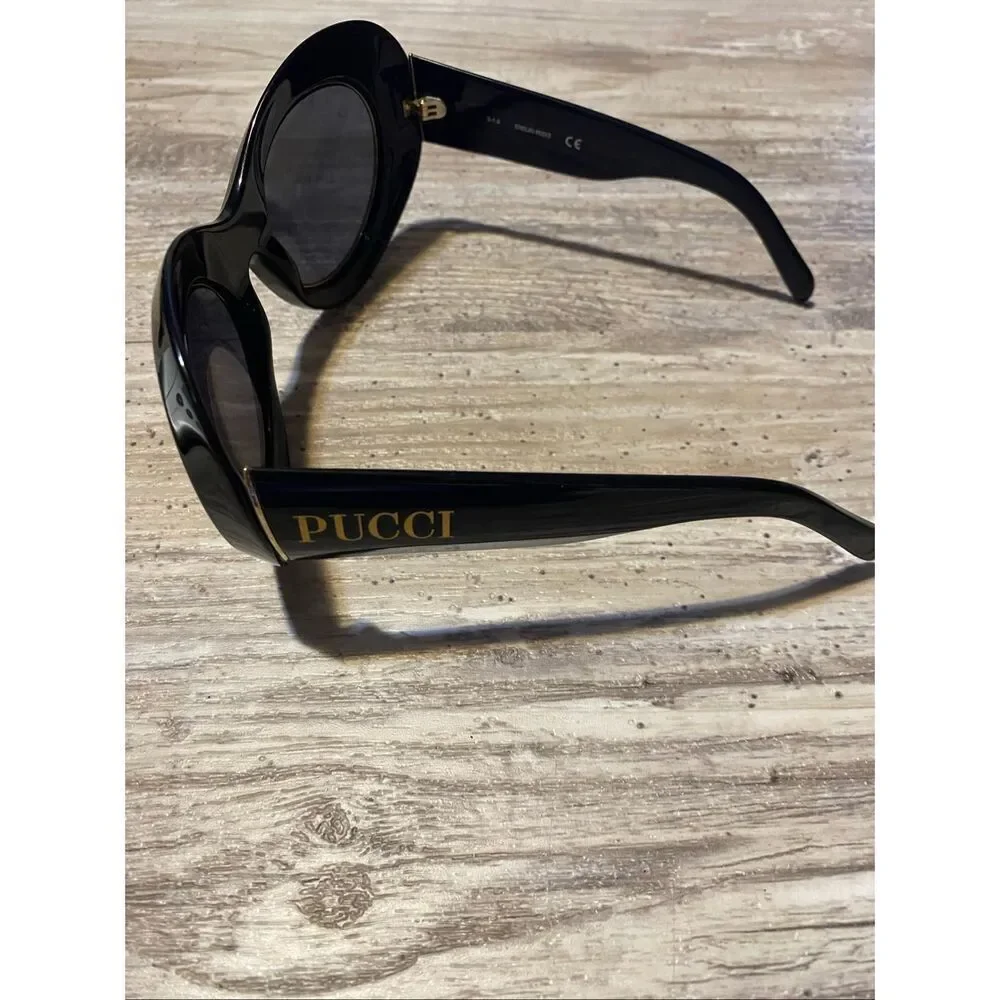 Emilio Pucci Black & Gold Cat Eye Round Sunglasses